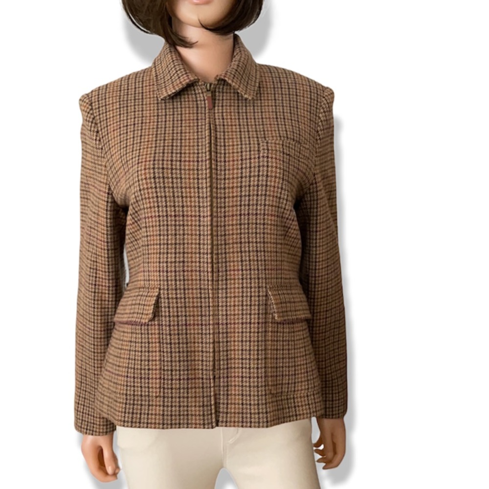 Lauren Ralph Lauren Houndstooth Plaid Zipper Virgin Wool Jacket - Picture 14 of 14